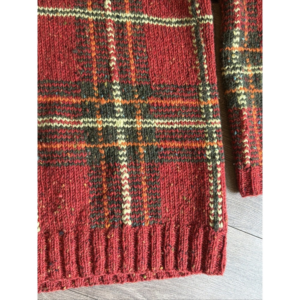 LRL Ralph Lauren Sweater Hand Knit‎ Wool Laine Red Plaid Quarter Zip Small Ski - Picture 3 of 14